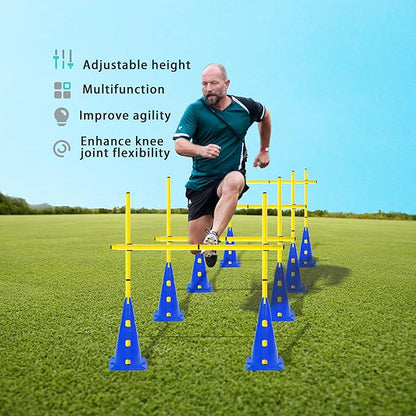 Agility Poles and Hurdles Set Detachable Speed Training Poles Set 8 Training Cones and 12 Agility Poles