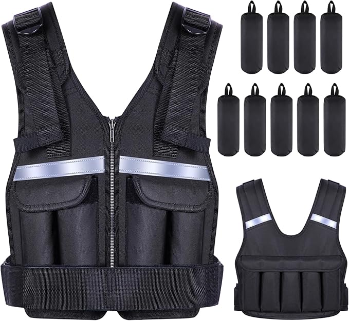 Sportneer Adjustable Weighted Vest Weights: 2-18 lbs/2-40 lbs Washable Weight Vest for Walking 16 In 1 Fast Adjust Rucking Vest for Women and Men Home Gym Running Jogging Strength Training Vests