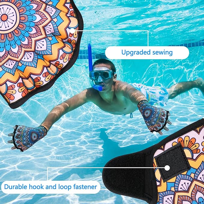 Honoson 2 Pairs Swimming Gloves Women Water Aerobics Gloves Aquatic Fitness Water Resistance Webbed for Men Women Unisex Poll Training Exercise