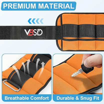 VBSD Adjustable Ankle Weights for Men Women, 2 4 6 8 10 lbs 1 Pair Leg Weight Straps, Weighted Ankle Weight Set with Removable Sandbags for Walking Running Yoga Physical Therapy Gym Home Workout