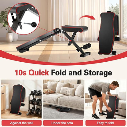 ALSO GO Adjustable Weight Bench, Workout Benches with Leg Extension & Extended Headrest, Foldable Incline Decline Bench Press, Roman Chair, Full Body Strength Training Equipment for Home Gym