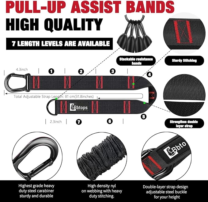 Pull Up Assistance Bands,Up to 300 lbs Assistance,Adjustable Heavy Duty 4 Pull Up Bands with Handle and Door Anchor for Home Gym Fitness Exercise Strength Training Workout Equipment