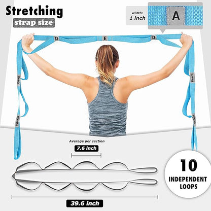 Stretching Strap Yoga Strap with 10 Loops, Non-Elastic Stretch Band for Physical Therapy, Flexibility, Exercise, Pilates, Dance & Gymnastics Workout