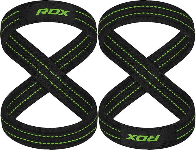 RDX Weight Lifting Straps Figure 8, Anti Slip Strap with Cuffs Wrist Support for Gym Workout Deadlift Powerlifting Bodybuilding Weightlifting, Fitness Strength Training, Hand Bar Grip for Men
