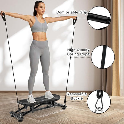 Indoor Rock Stepper w/ Resistance Bands, Sliding Balance Board Trainer Machine for Full Body Card Workout, Non-Slip Stable Home Exercise Equipment for Legs Core Arms Training, Compact Fitness Stepper