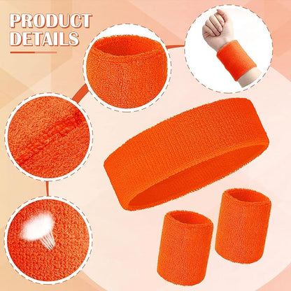 24 Pieces 80s Neon Sweatbands Set, Include 8 Sports Headbands and 16 Sweat Wristbands Elastic Athletic Tennis Sweat Bands Bulk for Man Woman