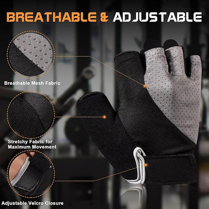Workout Gloves for Women - Breathable Weight Lifting Gloves with Non-Slip Silicone Padding, Fingerless Gym Gloves for Cycling, Rowing, Pull Ups & Training (4 Sizes)