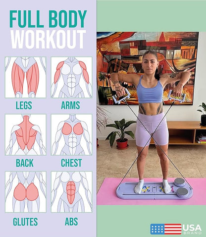 Pilates Board Portable Reformer Set Pilates Kit with Resistance Bands Ball Timer Display for Home Workout Fitness Abs Glutes Women Foldable Multifunction Pilates Machine