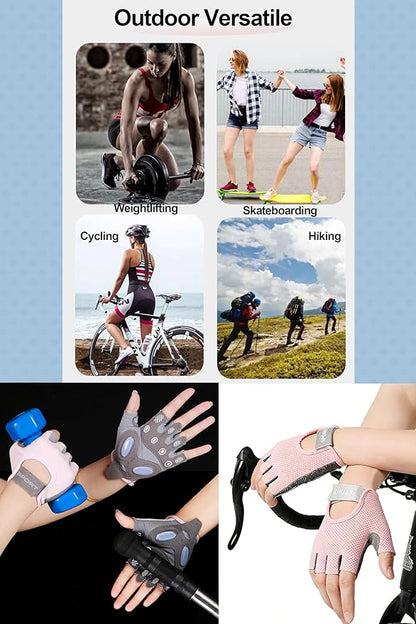 Fingerless Cycling Gloves Women Anti-Slip Shockproof Mesh Lightweight Workout Gloves Gym Exercise Fitness Rowing