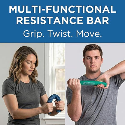 THERABAND FlexBar, 2 Pack, Green, Blue, Therapy Twist Bar, Hand & Wrist Strength, Tennis & Golfer's Elbow, Tendonitis, Rehab Tool for Resistance Exercise, Grip Training, Ease & Recovery