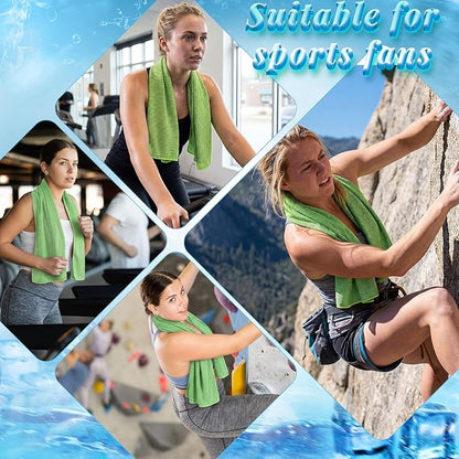 Honoson 10 Pack Cooling Towels Bulk - 47"x12" Soft Breathable Ice Towels for Neck & Face, Portable Chilly Rags Microfiber Sweat Rags for Yoga, Sports, Gym, Workout & Fitness(Green)