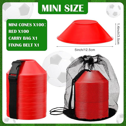 Hanaive 100 Pieces Mini Soccer Cones for Sport Drills 5 Inch Agility Disc Cones with Accessories for Kids Football Training