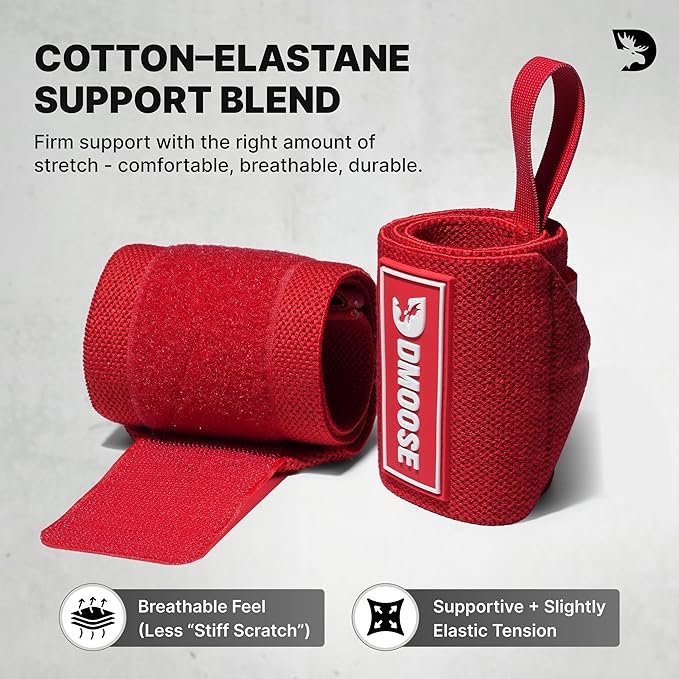 DMoose Fitness Wrist Wraps for Weightlifting 18" - Heavy Duty Gym Wrap with Hand Thumb Loop for Support & Pain Relief, USPA Approved Powerlifting, Weight Lifting Wrist Straps for Men & Women Work Out