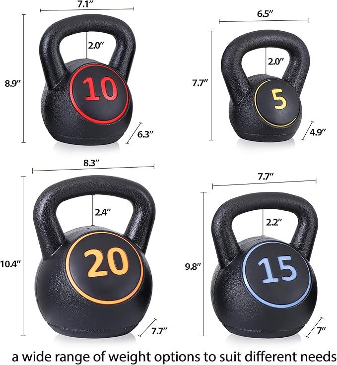 JungleA Kettlebell Sets 3/4 Piece for Women Men, Home Gym Exercise Kettle bell, Fitness Strength Training Kettlebells, 5/10/15/20 lbs Full Body Workout Kettle bells, Compound Movements Equipment Kit