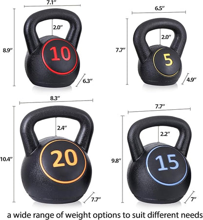 JungleA Kettlebell Sets 3/4 Piece for Women Men, Home Gym Exercise Kettle bell, Fitness Strength Training Kettlebells, 5/10/15/20 lbs Full Body Workout Kettle bells, Compound Movements Equipment Kit