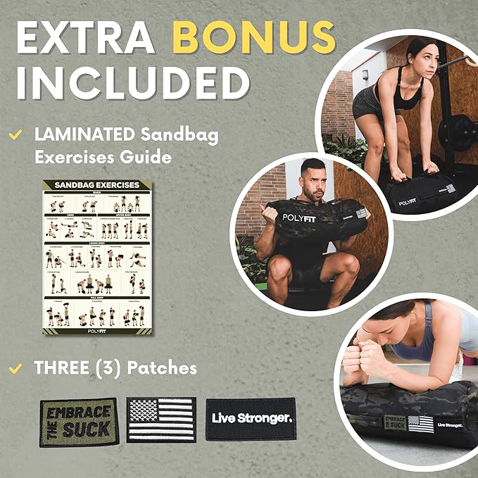 Polyfit Sandbag Pro - Workout Sandbag with Triple Closure Filler Bag and Reinforced Nylon Webbing - Sand Not Included - Multiple Colors & Sizes