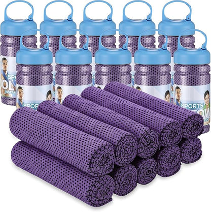 Honoson 10 Pack Cooling Towels Bulk - 47"x12" Soft Breathable Ice Towels for Neck & Face, Portable Chilly Rags Microfiber Sweat Rags for Yoga, Sports, Gym, Workout & Fitness(Purple)