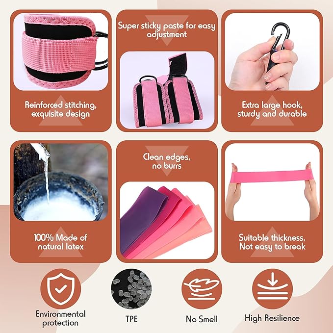 Ankle Resistance Bands with Cuffs, Home Gym Workout Equipment, Lifting Glute Butt Exercise Equipment for Women, Ankle Weights Fitness Band Set