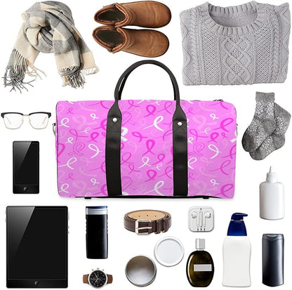 Travel Duffel Bag Breast Cancer Awareness Ribbon Sport Tote Gym Bag Waterproof Foldable Carryon Weekend Overnight Training Handbag Sports Duffle Bags for Women Men Boys Girls