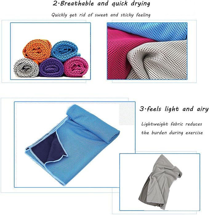 5 Pack Cooling Towel 47"x13.78"(120x35cm) Microfiber, Soft Breathable Chilly Towel Stay Cool for Yoga, Sport, Gym, Workout, Camping, Fitness, Running(5, Grey+Blue+Rose Red+Purple+Orange)