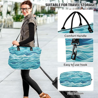Weekender Bags Travel Duffel Gym Bag Carry on Overnight Tote Bag with Toiletry Bag for Airplane Travel Trip Gym Yoga (Sea Waves)