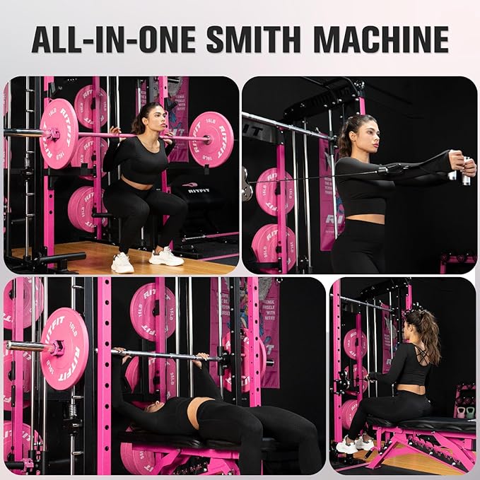 RitFit M1 Pro Smith Machine with Cable Crossover System, Multi-Function Squat Rack Power Cage for Home Gym, Power Rack and Packages