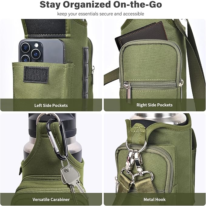 icolor Magnetic Gym Bag Water Bottle Carrier Holder with Phone Pockets & Shoulder Strap,Gym Magnetic Bag 5 Built-in Magnets Gym Accessories Organizer Sling Bottle Bag Pouch Sleeve