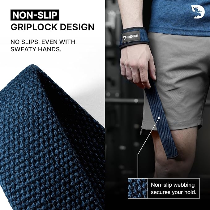 DMoose Fitness Lifting Straps 24" (Pair) - 5mm Padded Durable Wrist Straps for Weightlifting & Powerlifting - Cotton Lifting Strap with Silicone Grip for Men & Women - Deadlift Strap for Gym Workout
