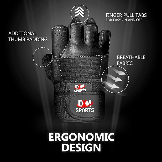 DXM SPORTS Weight Lifting Gym Workout Gloves with Wrist Wrap Support for Men & Women, Full Palm Protection Exercise Gloves for Weightlifting, Training, Fitness, Hanging, Pull ups