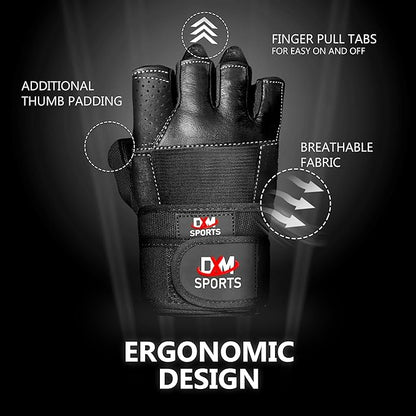 DXM SPORTS Weight Lifting Gym Workout Gloves with Wrist Wrap Support for Men & Women, Full Palm Protection Exercise Gloves for Weightlifting, Training, Fitness, Hanging, Pull ups
