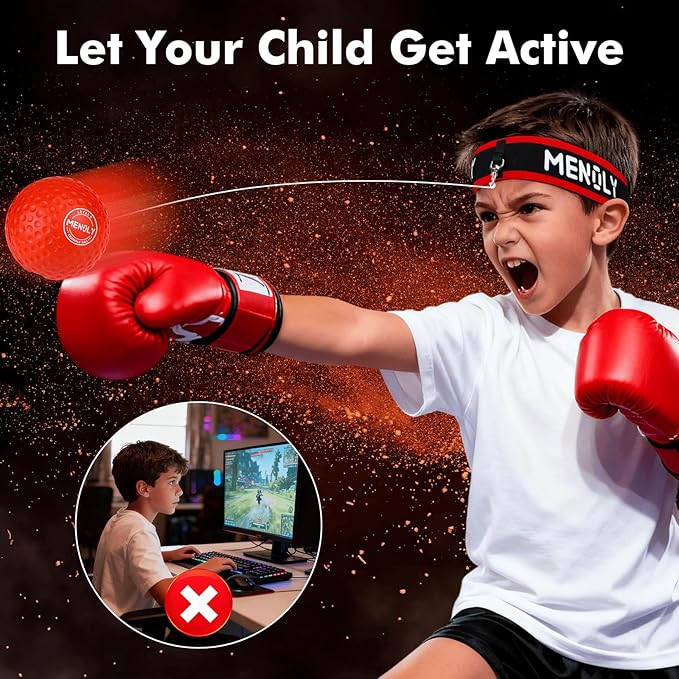 MENOLY Boxing Reflex Ball, Include 3 Boxing Balls and Red Headbands
