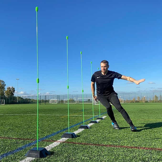 QUICKPLAY PRO Agility Poles (10x Adjustable 3ft to 6ft) for Turf & Court Training