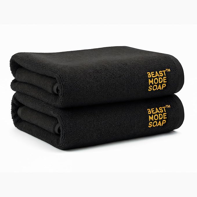 Beast Mode Soap 100% Cotton Sports Gym Towel – Soft, Quick-Dry, Highly Absorbent, Lightweight & Durable Workout Towel for Gym, Travel, Yoga & Home – 35x75cm (Black)