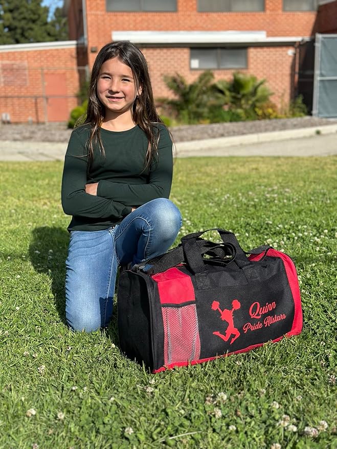 KishKesh Personalized Sport Duffel Bag – Ideal for Martial Arts, Gym, Travel, Training & Workout Essential for Female – Durable, Customizable Name & Text for Kids and Adults – Red, 18" X 10" X 8"