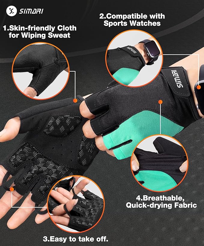 SIMARI GEL Pad Cycling Gloves for Men & Women, Workout Gloves with Cushion, Breathable, Grip, Gift for Gym Exercise, Biking, Weight Lifting Training, Fitness, Black, Pink, Cyan, White Size XS S M L XL