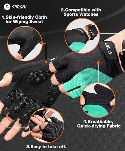 SIMARI GEL Pad Cycling Gloves for Men & Women, Workout Gloves with Cushion, Breathable, Grip, Gift for Gym Exercise, Biking, Weight Lifting Training, Fitness, Black, Pink, Cyan, White Size XS S M L XL