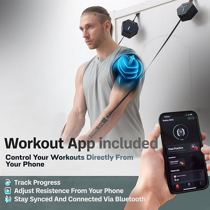 Smart Home Gym - Portable Home Gym Equipment with Digital Resistance 7-66 lbs | Double Motor Electronic Cable Machine for Strength Training | Compact Motorized Adjustable Weight Fitness System