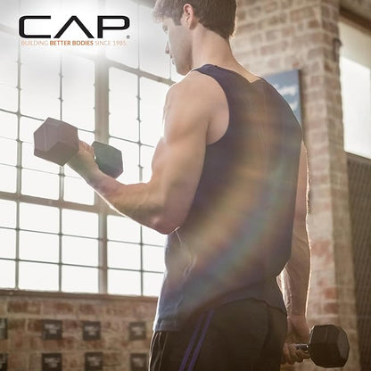 CAP Barbell Rubber Coated Hex Dumbbell Set with Vertical Rack | 100-300 lbs Free Weights Dumbbells Set for Home Gym | Multiple Options