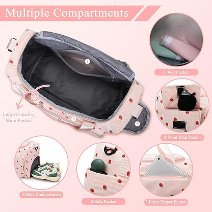 Small Gym Bags for Women, Travel Duffle Bag with Shoes Compartment, 4 in 1 Carry on Weekender Overnight Bag with Dry Wet Separated Pocket, Sport Gym Tote Bag for Yoga, Dance, Swimming, Workout, Ballet