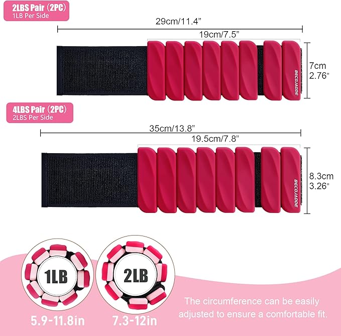 Ankle Weights Set of 2 (1 lb/2 lb Each) for Women Men Adjustable Wrist Bracelet for Home Gym Weighted Bangles Wristbands Leg Arm Weights for Walking Swimming Running Pilates Yoga Gym