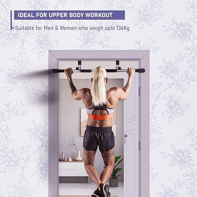 Endless EL1037 Stainless Steel Curved Pull Up Bar for Home Wall | Material: Stainless Steel | For Strengthening Exercises at Home or Gym with Anti-Skid Cushion Grip | For Adult, Men and Women