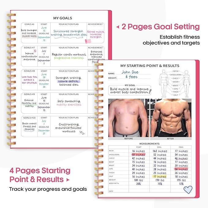 Fitness Workout Journal for Women & Men, A5(5.5" x 8.4") Workout Log Book Planner for Tracking, Progress, and Achieving Your Wellness Goals-Berry Pink
