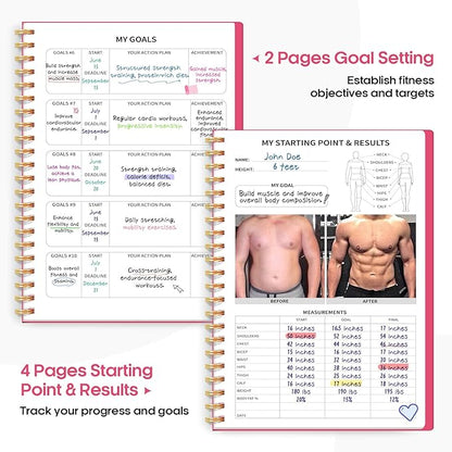 Fitness Workout Journal for Women & Men, A5(5.5" x 8.4") Workout Log Book Planner for Tracking, Progress, and Achieving Your Wellness Goals-Berry Pink