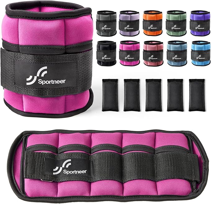 Sportneer Adjustable Ankle Weights Set - 1 Pair (2-10 lbs) Removable Sandbags for Women & Men, Comfortable Neoprene Leg Weights for Walking, Running, Pilates, Yoga, Home Workout & Physical Therapy