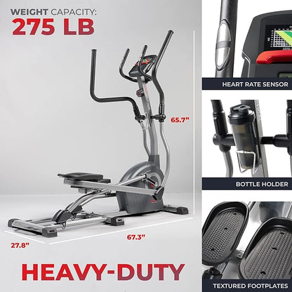 Sunny Health & Fitness Elliptical Exercise Machine, Silent Training, Long Stride Full Body Workout, Adjustable Resistance, Pulse Sensor, SunnyFit App via Bluetooth, Electric or Manual