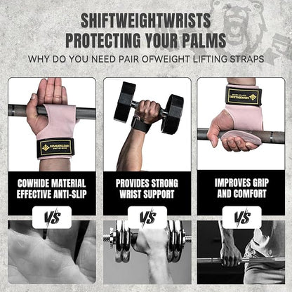 MANUEKLEAR Gym Straps Weight Lifting, Double Leather Lifting Straps for Men Deadlift with Cushion Wrist Loop, Gym Lifting Wrist Wraps for Weightlifting