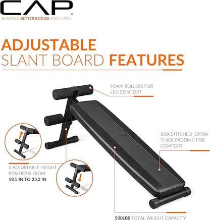 CAP Barbell Sit Up Bench – Adjustable Decline Ab Bench for Home Gym – Multi-Purpose Slant Board for Core Strength, Sit-Ups, and Full-Body Workouts