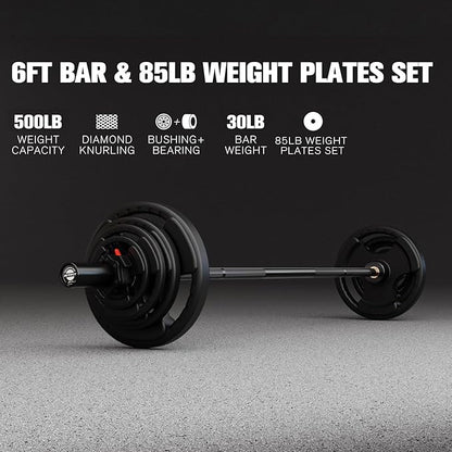 RitFit Barbell Weight Set - 4/6FT Olympic Barbell with Weight Plates (55-115LB Total) - Weightlifting Equipment for Squats, Curls, Deadlifts, Presses, Hip Thrusts