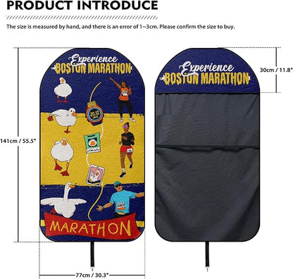 Marathon Running Duck Car Seat Covers (2-Piece Set) - Hand-Painted Race Day Design, Universal Fit for Most Sedans & SUVs, Sweat-Wicking & Quick-Dry Seat Protectors with Absorbent Towel Base