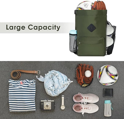 WANDF Drawstring Backpack Sports Gym Bag with Shoes Compartment, Water-Resistant String Backpack Cinch for Women Men (Small,Dark green)